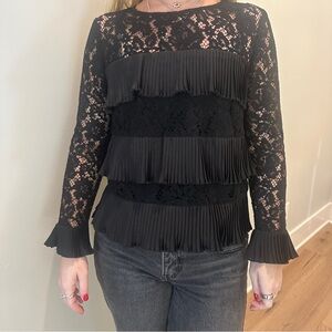 J. Crew Black Lace Pleated Blouse
